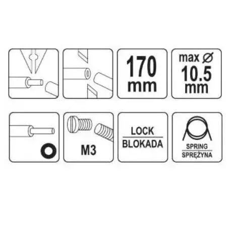 Ножницы для проволоки Yato: ø=10,5/3 мм, со съемником изоляции ø=1.6-3.2 мм, l=170 мм YT-19691 фото