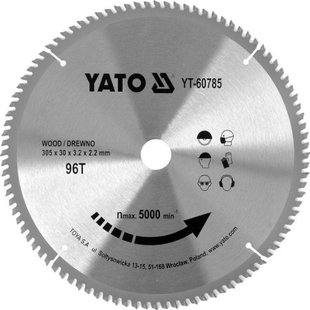 Диск пильный по дереву YATO 305 X 30 X 3.2 X 2.2 мм 96 зубцов R.P.M до 5000 об./мин. YT-60785 фото