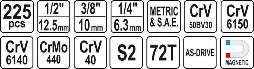 Набор инструментов YATO 225 предметов YT-38941 фото