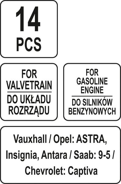 Фіксатори газорозподільної системи двигунів авто групи Opel, Saab, Chevrolet YATO: набір 14 елем. YT-06027 фото