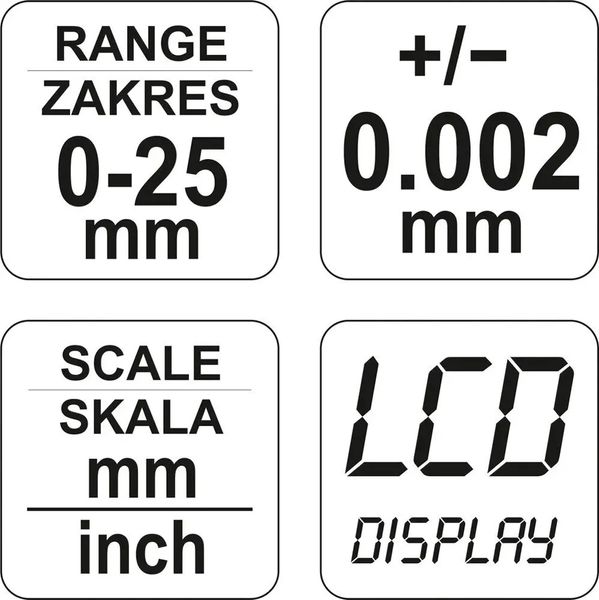 Мікрометр із цифровим дисплеєм 0-25 мм YATO YT-72305 фото