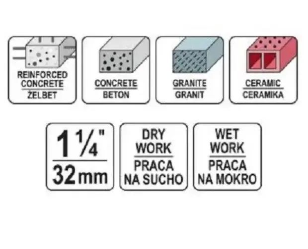 Свердло корончате по каменю та бетону з алмазним напиленням YATO 182х430 мм М32 YT-60379  фото