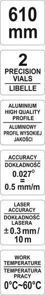 Рівень електронний алюмінієвий YATO із лазерним 61 см YT-30400 фото