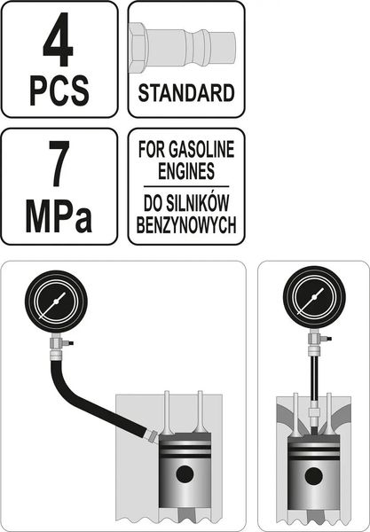 Тестер для вимірювання витоку в циліндрах двигунів YATO 7 МПА з інструментами 4 шт. YT-73055 фото
