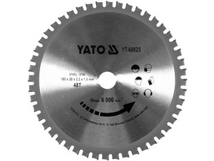 Диск пильный по металлу YATO: Ø= 185X2.2X20 мм, 48 зубцов, R.P.M ДО 6000 об./мин. YT-60625 фото