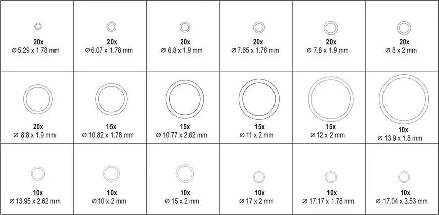 Кільця з акрилонітрилового каучуку YATO 270 шт. YT-06879 фото