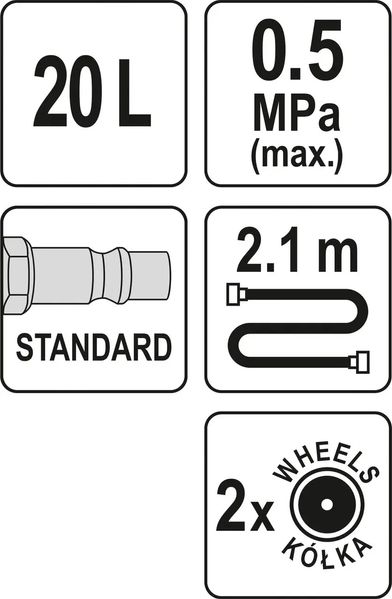 Оливо-замазувальний агрегат пневматичний на колесах YATO з ємністю 20 л, тиск - 0,5 МПа, шланг - 2,1 м YT-07195 фото