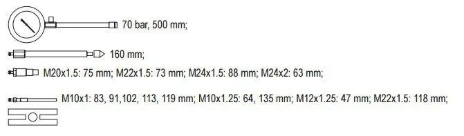 Компрессометры для дизель. двигателей YATO, со спорядж-м. 16пр, P = 70 BAR [5] YT-7307 фото