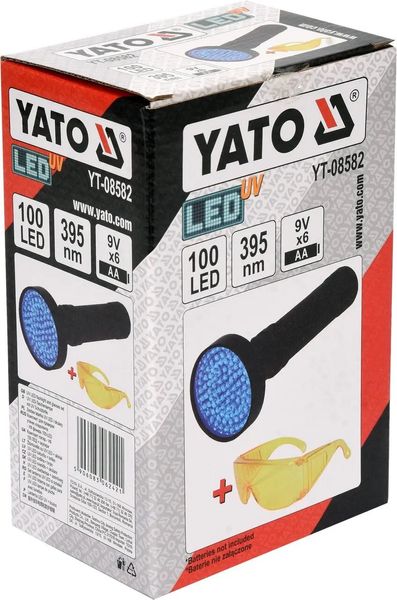 Ліхтар ультрафіолетовий з окулярами для перевірки банконот YATO 100 LED 6 X AA 395 НМ YT-08582 фото